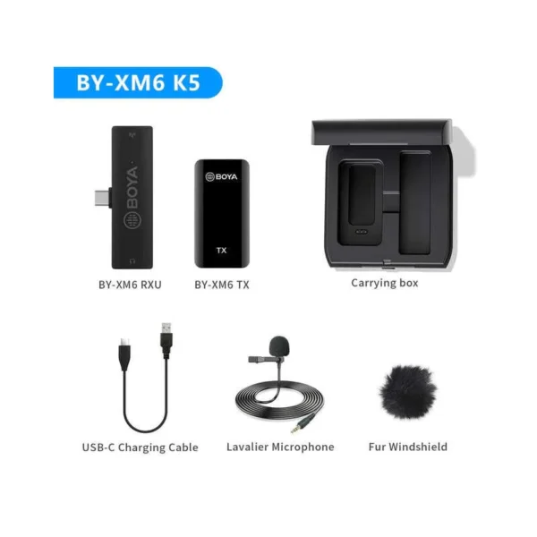 BOYA 2.4GHz Wireless Microphone for mobile device like smartphone, PC, tablet (1transmitter+1receiver with Type-C jack) - Black