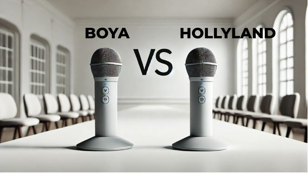 IMAGE OF TWO WIRELESS MICROPHONE ONE FROM BOYA AND ANOTHER FROM HOLLYLAND