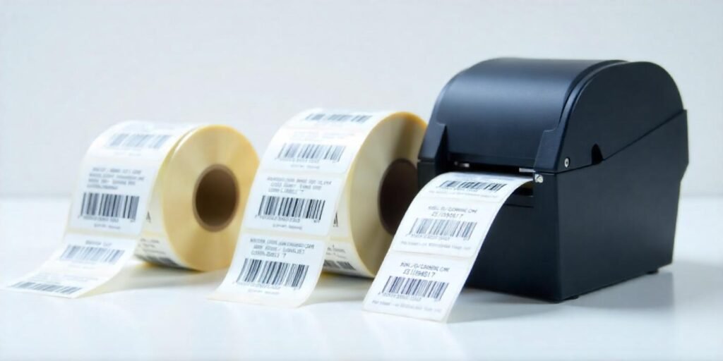 A barcode printer and the three type of barcode label roll